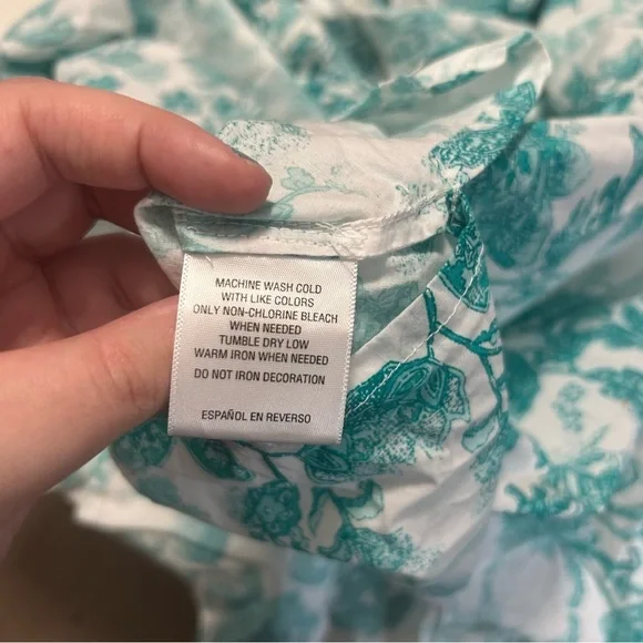 Charter Club Floral Blouse Top Teal Blue White Plus Size 2X S1 - Picture 5 of 7